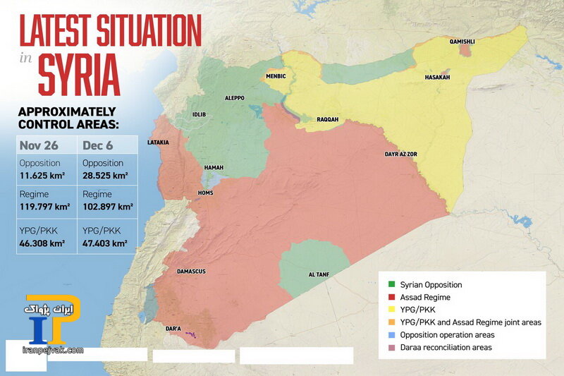 آخرین نقشه از وضعیت میدانی در سوریه