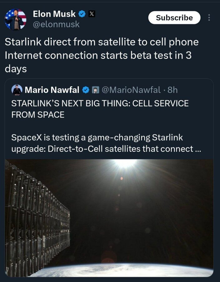تا سه روز دیگر استارلینک به صورت مستقیم به موبایل وصل میشود