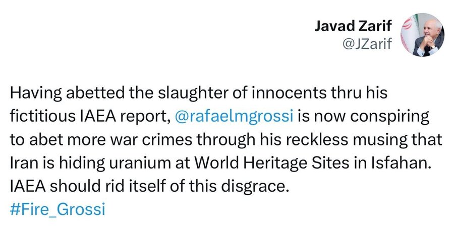 ظریف: گروسی در حال توطئه در جنایات بیشتر است
