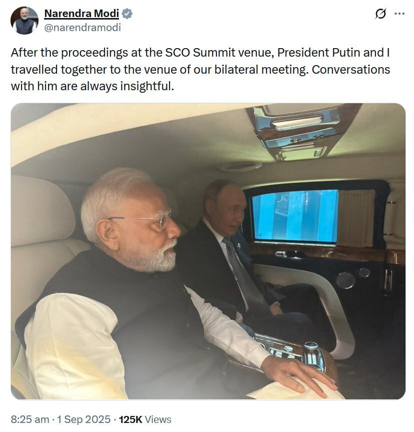 شعف مودی از گفتگوی ۵۰ دقیقه‌ای در خودرو با پوتین