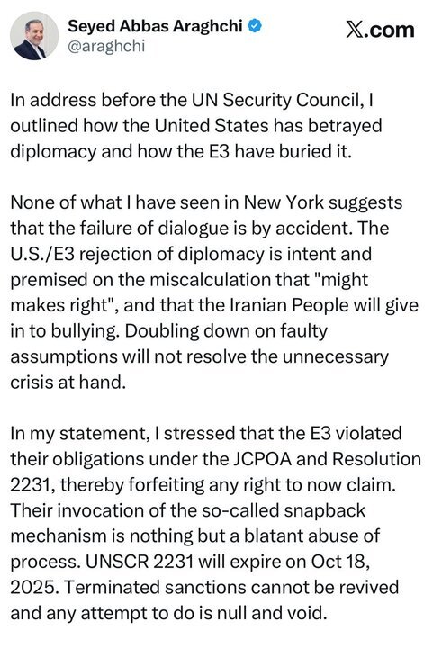 عراقچی: رد دیپلماسی از سوی آمریکا و سه کشور اروپایی اقدامی عمدی بود