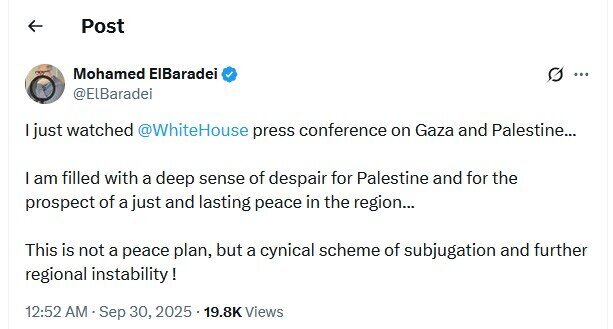 البرادعی: این طرح تسلیم است، نه صلح