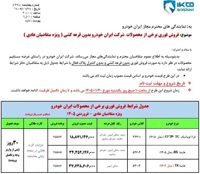 آغاز فروش فوری سه محصول ایران خودرو بدون قرعه کشی